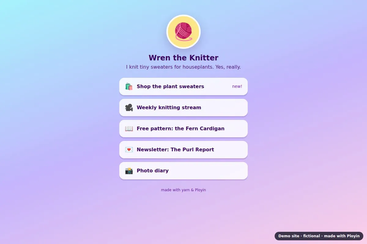 Screenshot of the links example site
