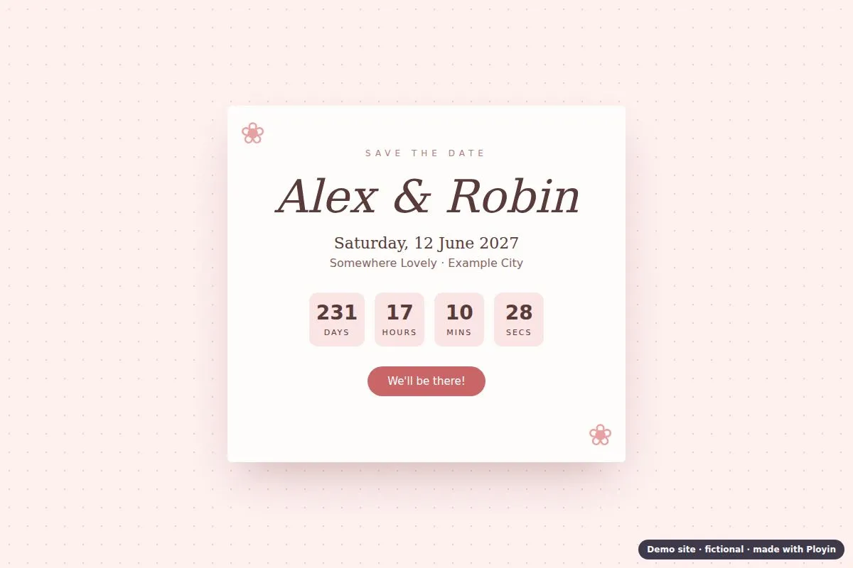 Screenshot of the save-the-date example site