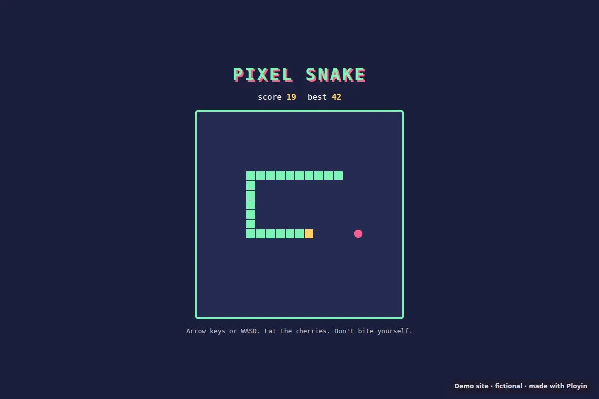 Screenshot of the snake example site